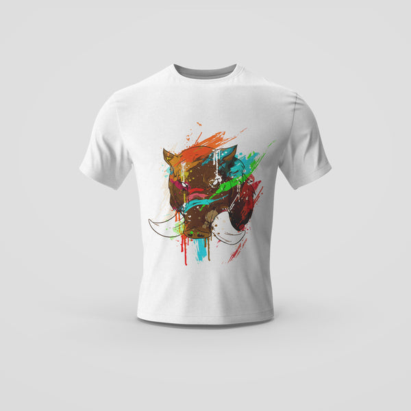 Splattered Paint Wild Boar White T-Shirt