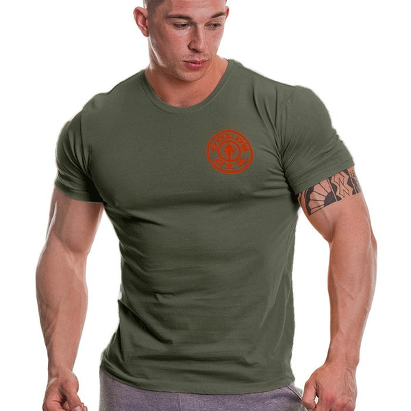 Army Green with Red Chest Logo Muscle Fit Branded Tshirts for Men