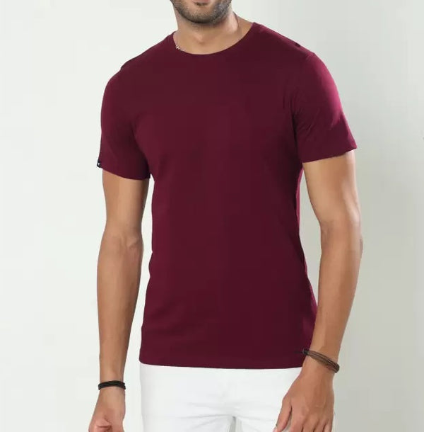 Maroon Plain Short-Sleeved Branded Tshirts for Men