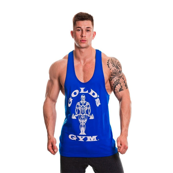 Stringer Gym Vest for Men in Royal Blue with White Logo