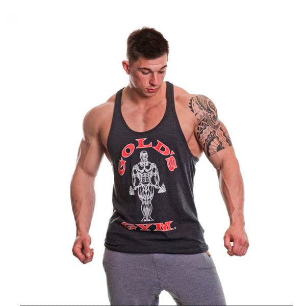 Stringer Gym Vest for Men in Gray with Red and White Logo