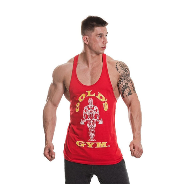 Stringer Gym Vest for Men in Red with Yellow and White Logo
