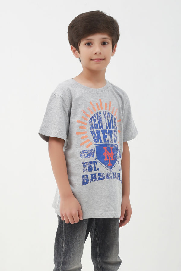 Grey T-Shirt with Blue Print for Kids