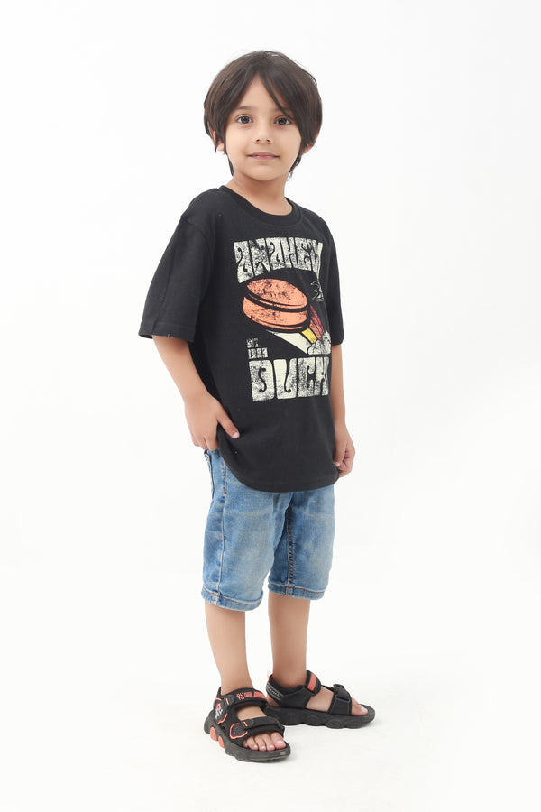 Black T-Shirt with Print for Kids