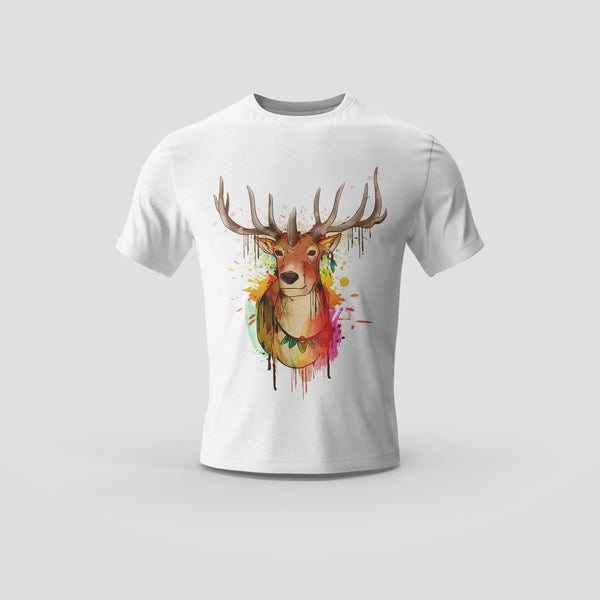 Vibrant Stag Watercolor Splash White T-Shirt