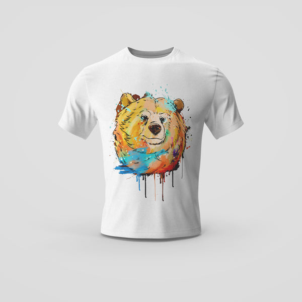 Artistic Watercolor Color Drip Bear White T-Shirt