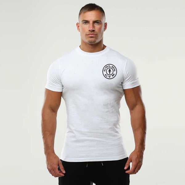 White with Black Chest Logo Muscle Fit Branded Tshirts for Men