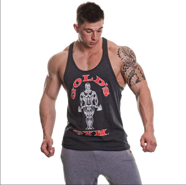Stringer Gym Vest for Men in Charcoal with Red and White Logo