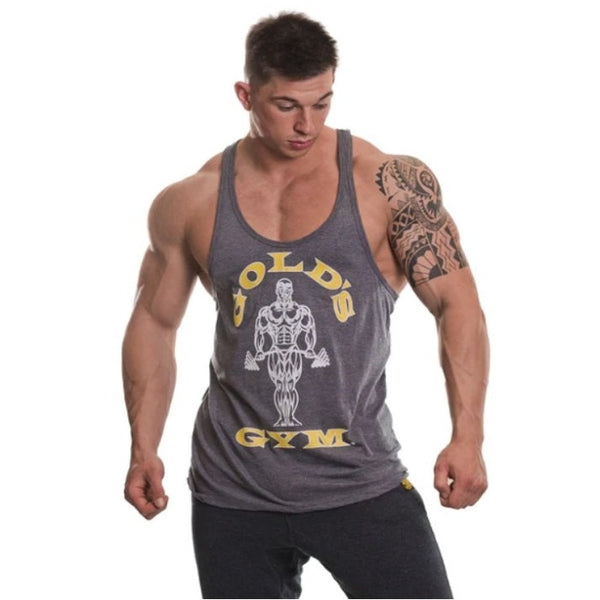 Stringer Gym Vest for Men in Gray with Yellow and White Logo