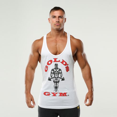 Port Stringer Stringer Gym Vest for Men in White with Red and Black Logo – Xport Factor