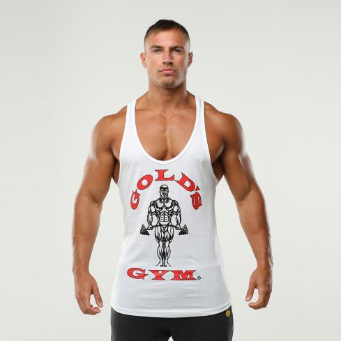 Stringer Gym Vest for Men in White with Red and Black Logo