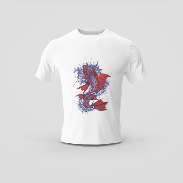 Mystical Blue and Red Dragon Fish T-Shirt - Fantasy Art Design