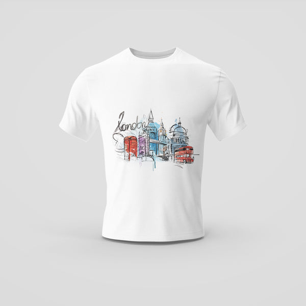 London Skyline Watercolor T-Shirt - Chic Urban Illustration
