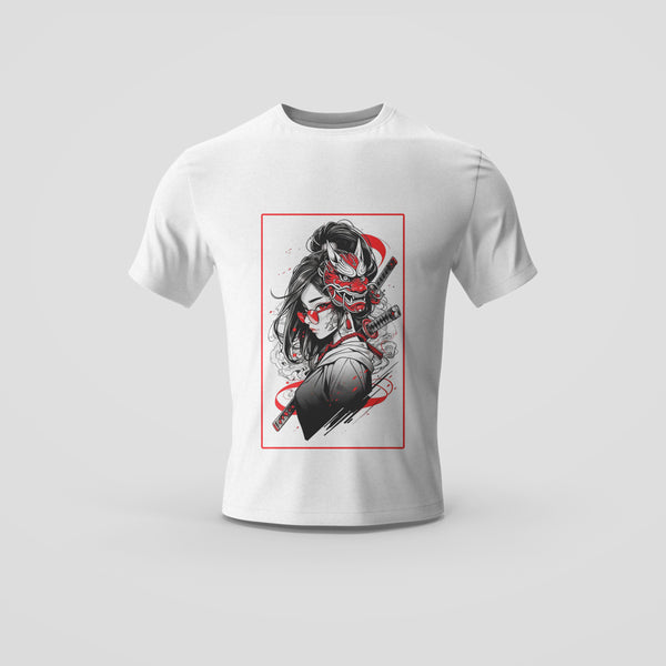 Dynamic Samurai Maiden White T-Shirt