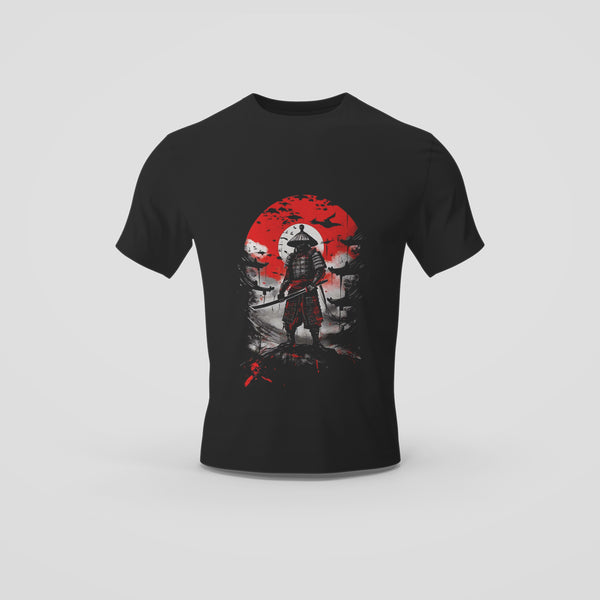 Japanese Samurai Warrior Sunset Silhouette Black T-Shirt