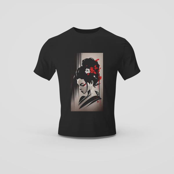 Geisha Beauty in Bloom Black T-Shirt