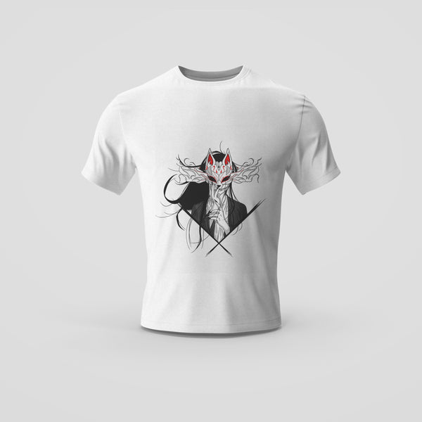 Intricate Kitsune Warrior White T-Shirt