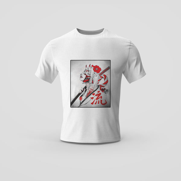 Traditional Japanese Kabuki Samurai White T-Shirt