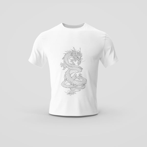 Elegant Monochrome Dragon Sketch White T-Shirt