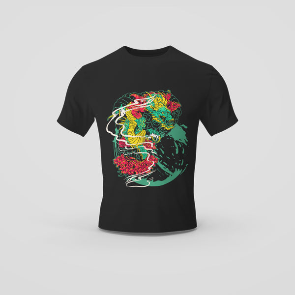 Vibrant Dragon Art Black T-Shirt