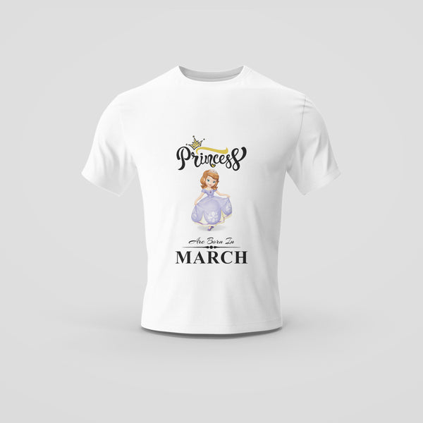 White T-Shirt with 'Princess are Born in March' Graphic