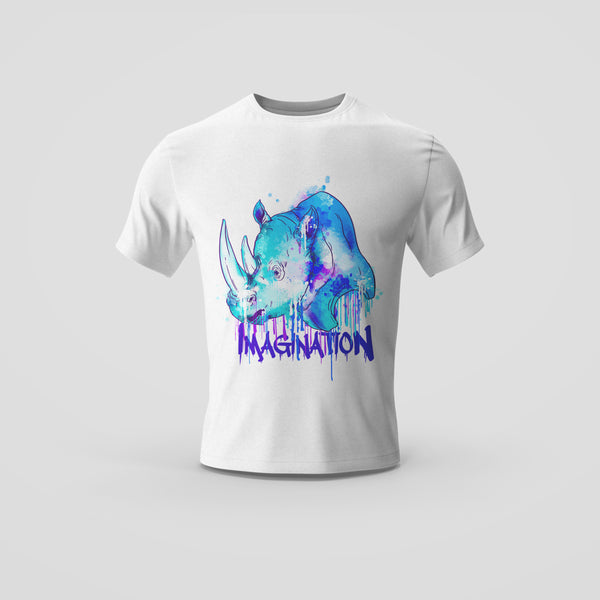 Creative Splash Rhino 'Imagination' White T-Shirt