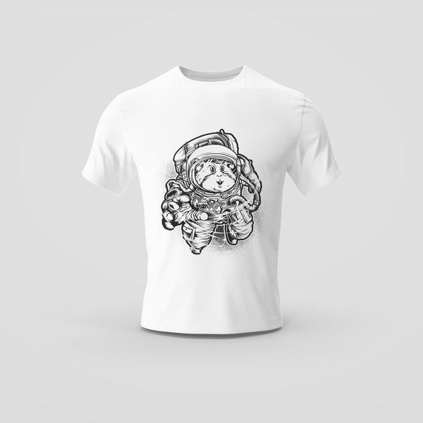 White T-Shirt with Detailed Cute Hamster Astronaut Graphic