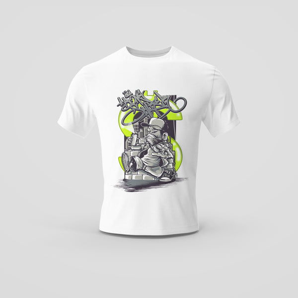 White T-Shirt with Neon Urban Graffiti Design