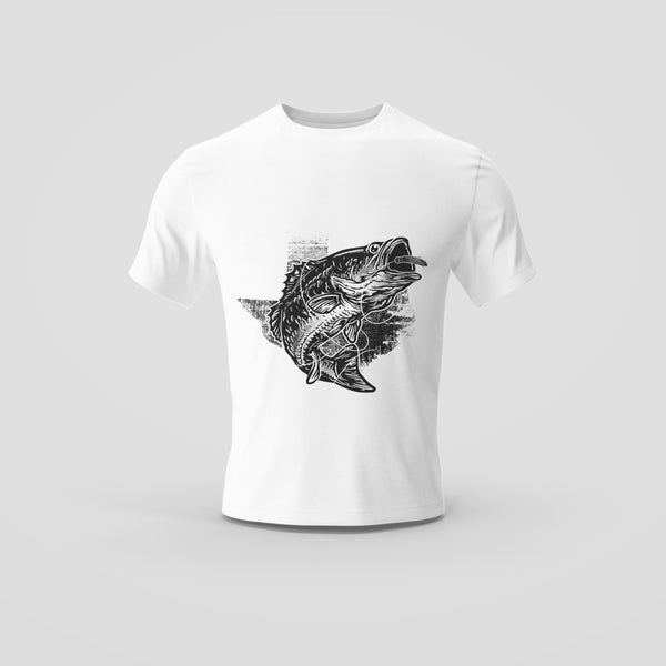 White T-Shirt with Black Fish Design
