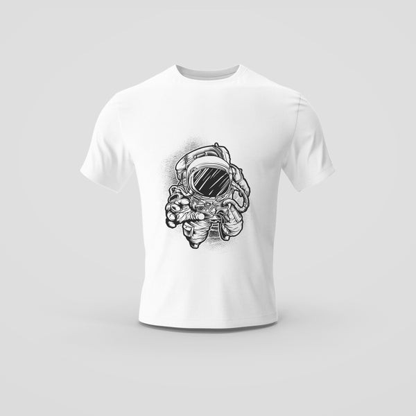 White T-Shirt with Detailed Astronaut Graphic