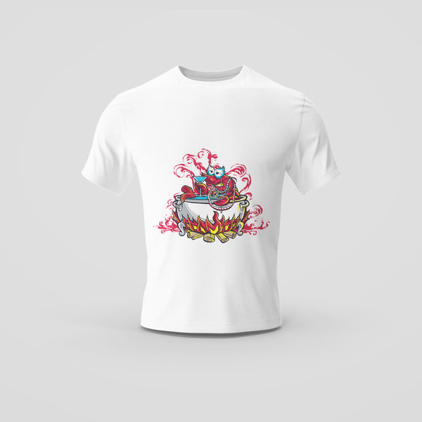 White T-Shirt with Lobster in Cooking Pot Graphic